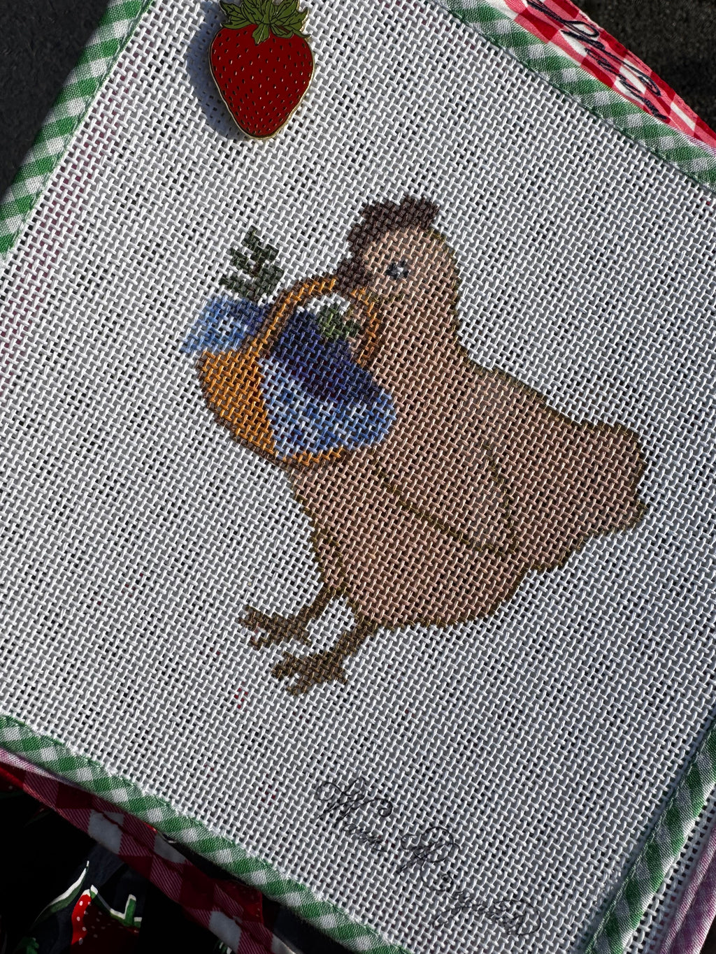 Blueberry Basket Hen Needlepoint Canvas (18-Mesh)
