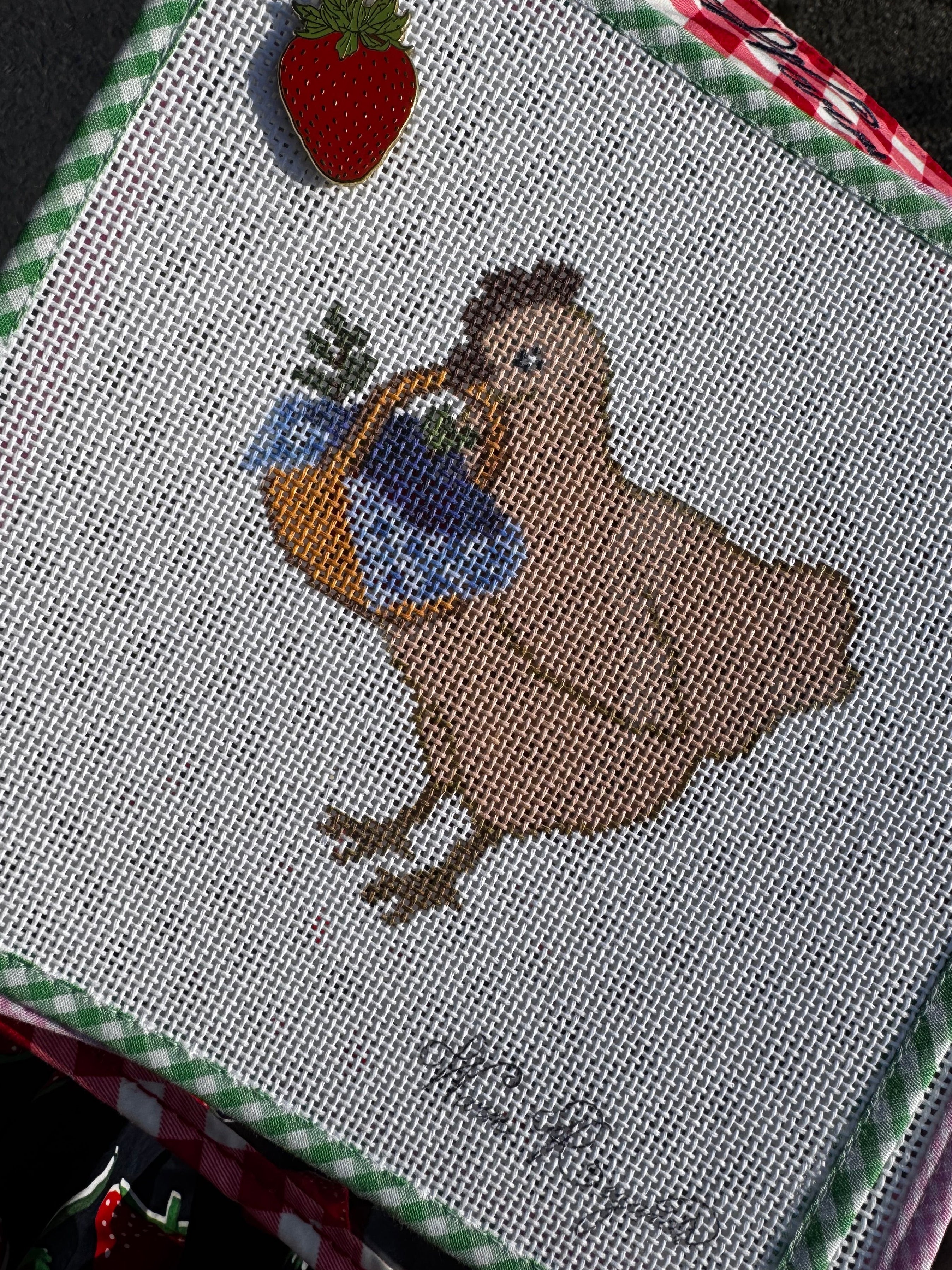 Blueberry Basket Hen Needlepoint Canvas (18-Mesh)