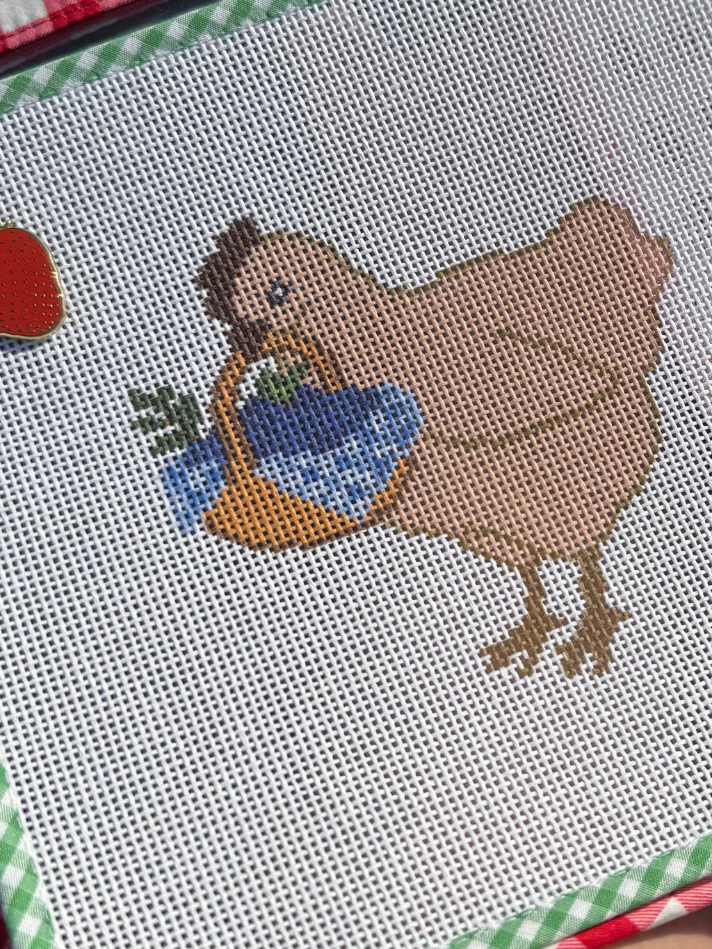 Blueberry Basket Hen Needlepoint Canvas (18-Mesh)