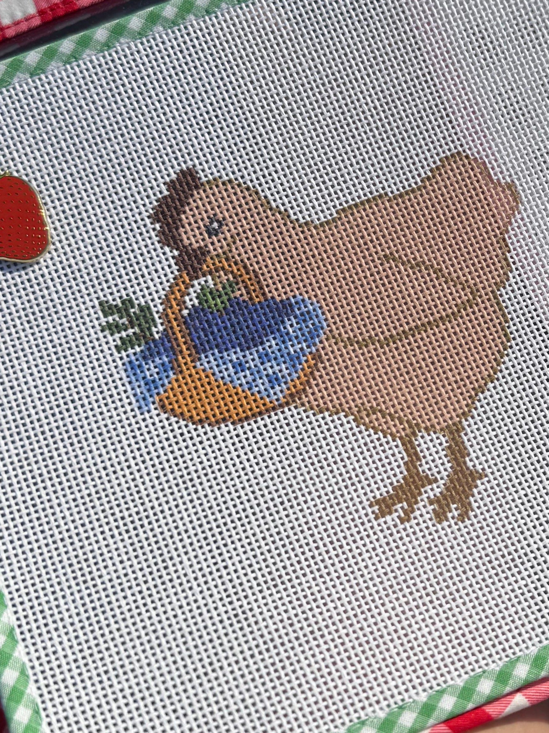 Blueberry Basket Hen Needlepoint Canvas (18-Mesh)