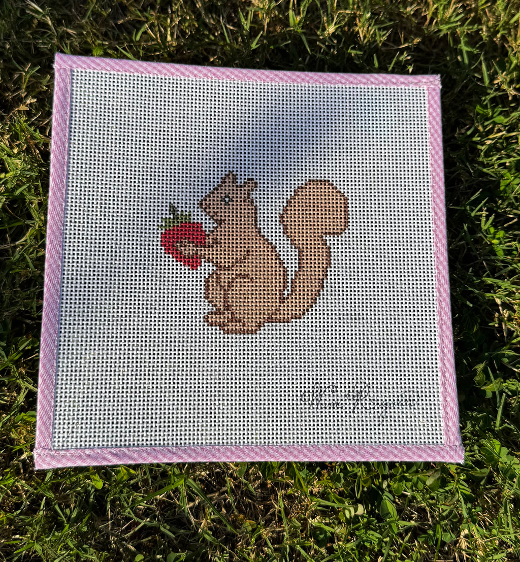 Strawberry Garden Squirrel Needlepoint Canvas (13-Mesh)
