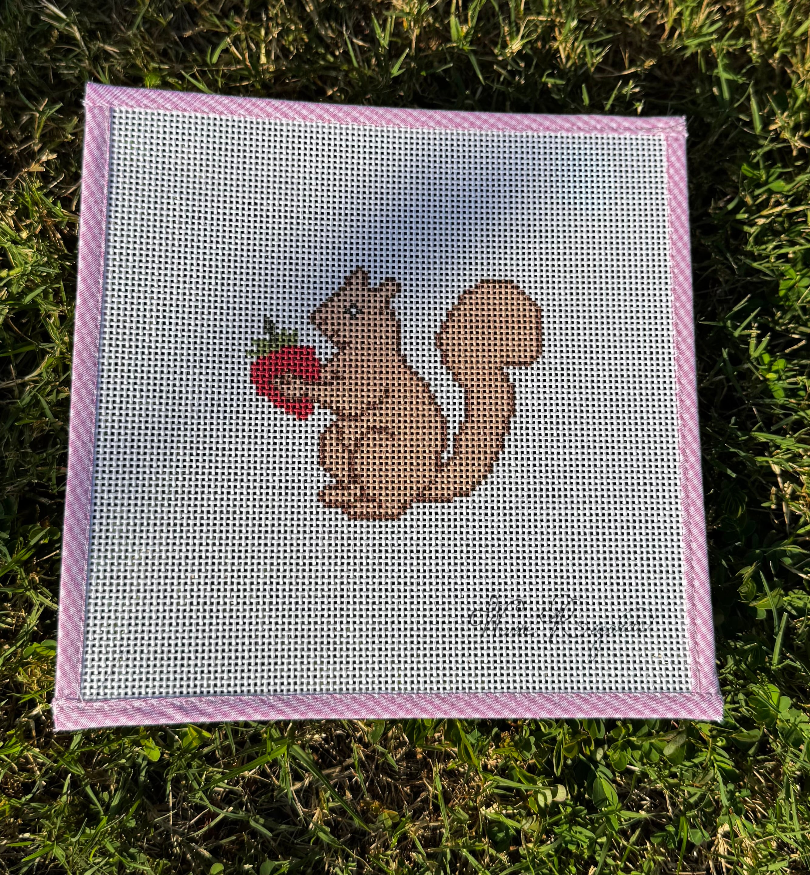 Strawberry Garden Squirrel Needlepoint Canvas (13-Mesh)