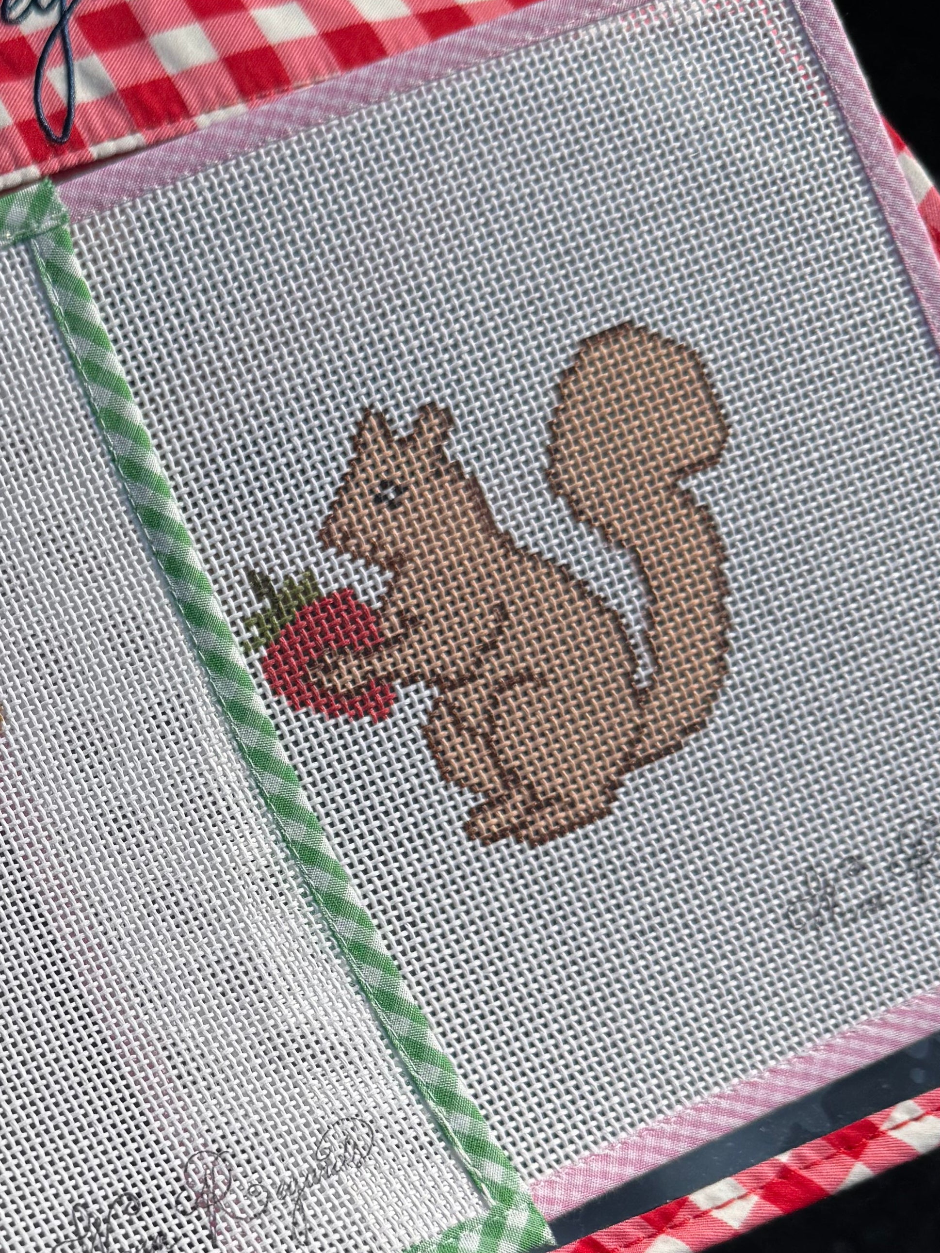 Strawberry Garden Squirrel Needlepoint Canvas (13-Mesh)