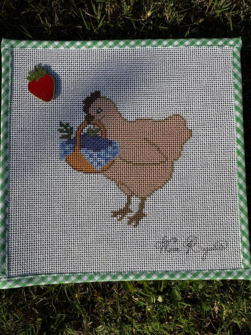 Blueberry Basket Hen Needlepoint Canvas (18-Mesh)