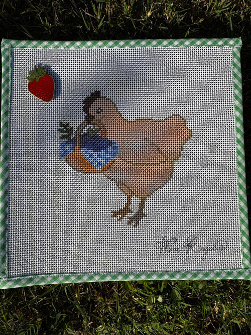 Blueberry Basket Hen Needlepoint Canvas (18-Mesh)